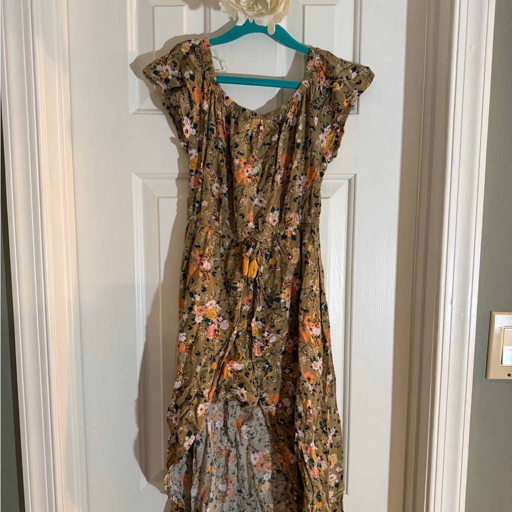 art class Olive Green Floral Sundress with Multicolor Print